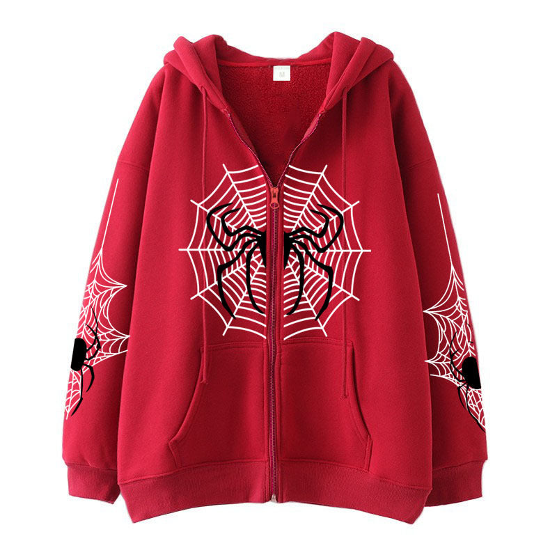 Spider Web Zipper Foreign Hoodie