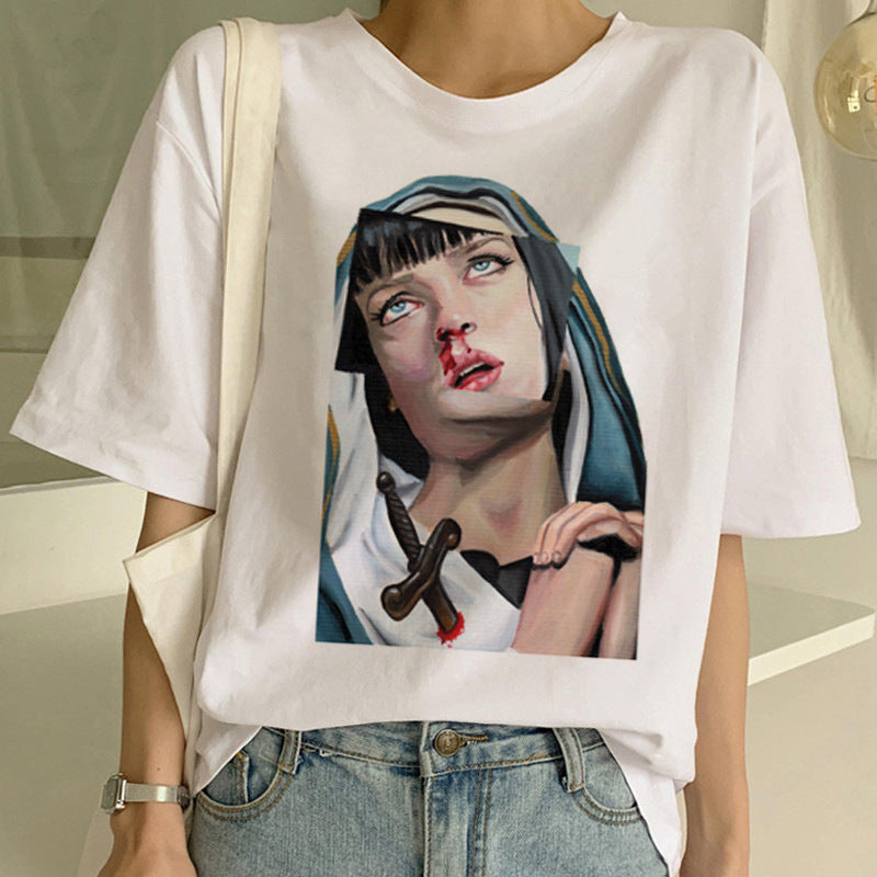 Ladies Casual Printed Short Sleeved T Shirt