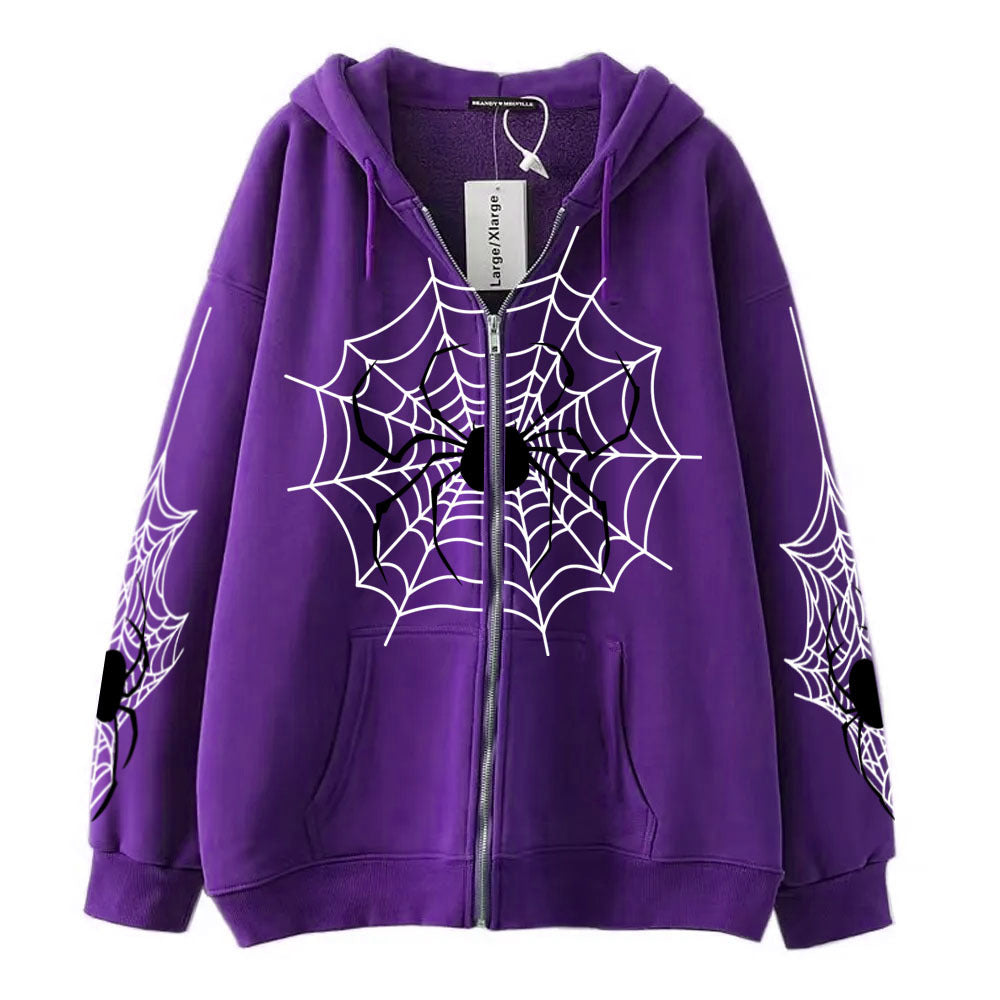 Spider Web Zipper Foreign Hoodie