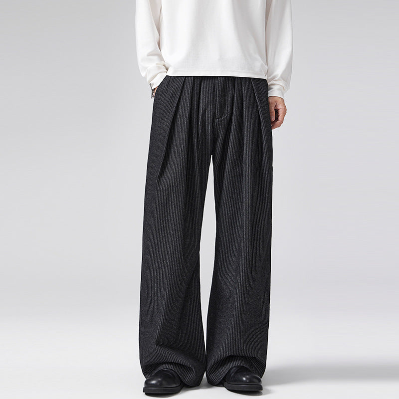 Three-pleat Striped Bootcut Denim Casual Pants
