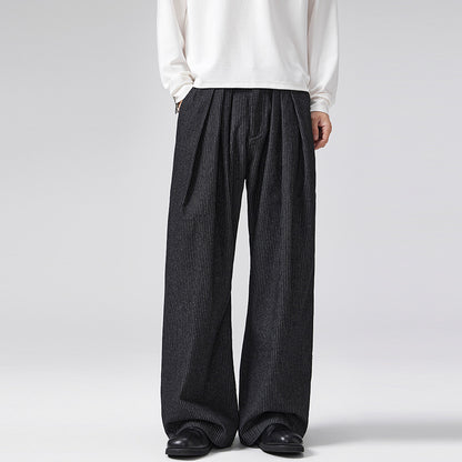 Three-pleat Striped Bootcut Denim Casual Pants