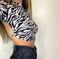 Zebra Print Backless Cropped Tshirt