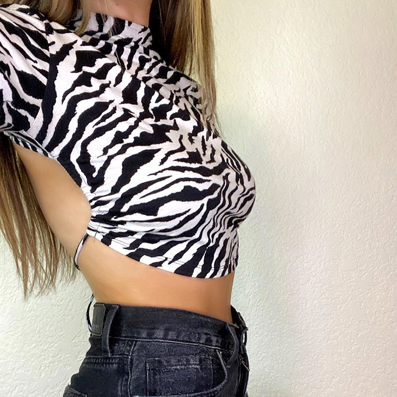 Zebra Print Backless Cropped Tshirt