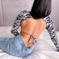 Zebra Print Backless Cropped Tshirt