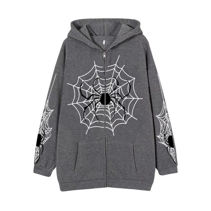 Spider Web Zipper Foreign Hoodie