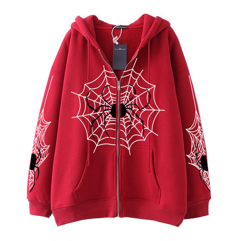 Spider Web Zipper Foreign Hoodie