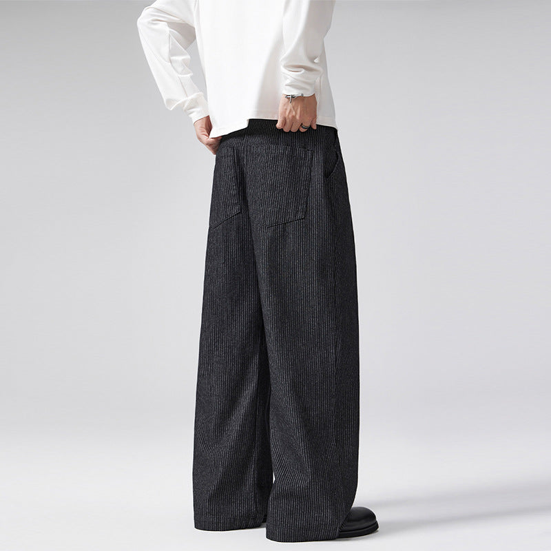 Three-pleat Striped Bootcut Denim Casual Pants