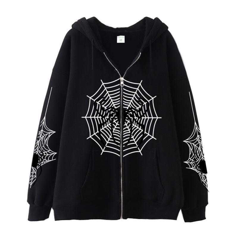 Spider Web Zipper Foreign Hoodie