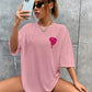 O Neck Short Sleeve Ladies Top Loose Print