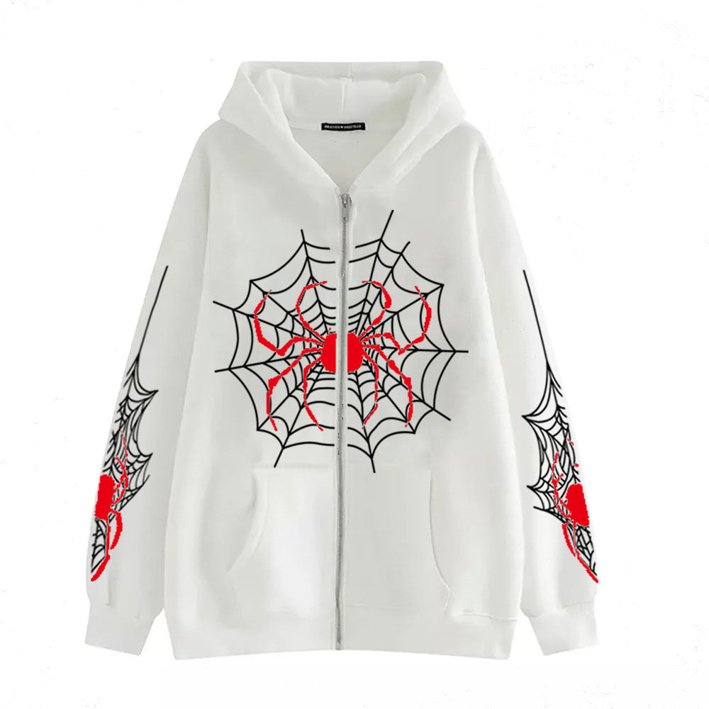 Spider Web Zipper Foreign Hoodie