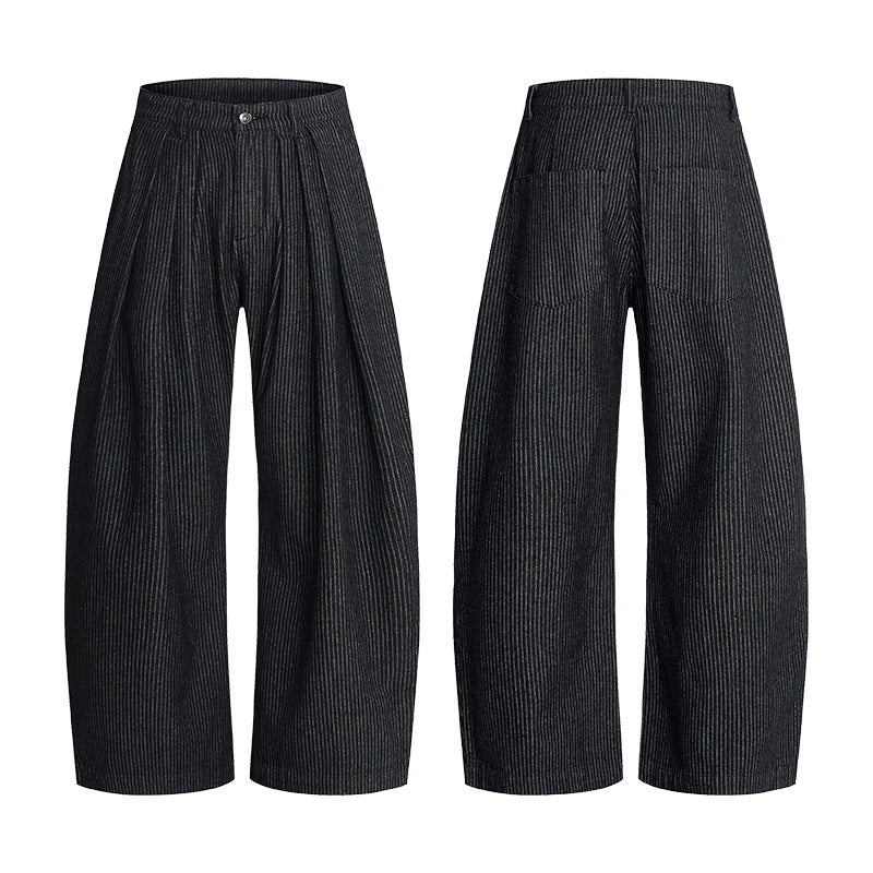 Three-pleat Striped Bootcut Denim Casual Pants