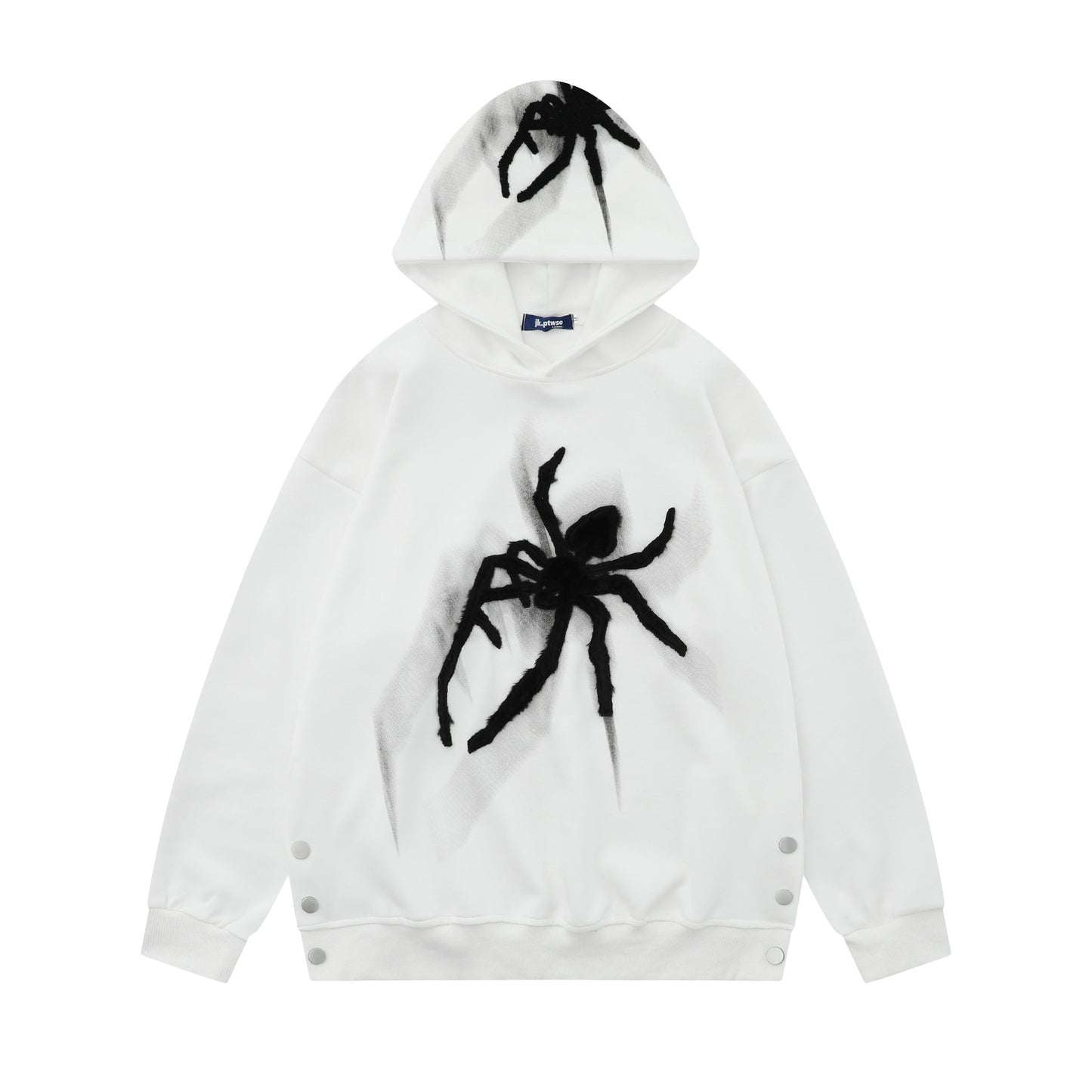 Loose Spider Print Embroidered Hoodie
