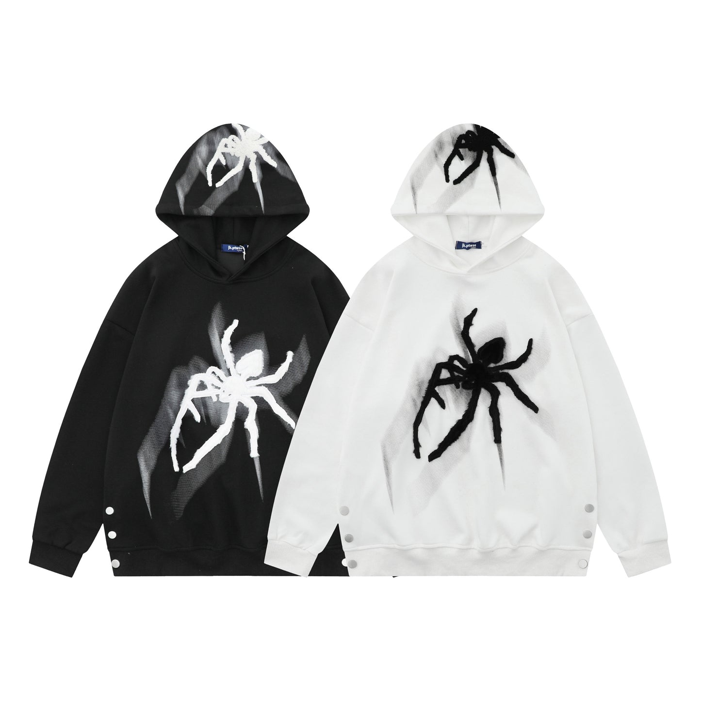 Loose Spider Print Embroidered Hoodie