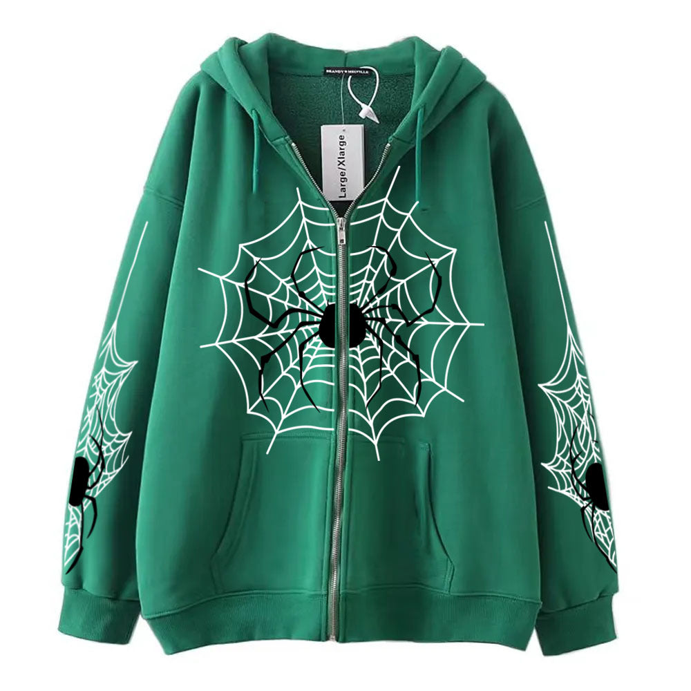 Spider Web Zipper Foreign Hoodie