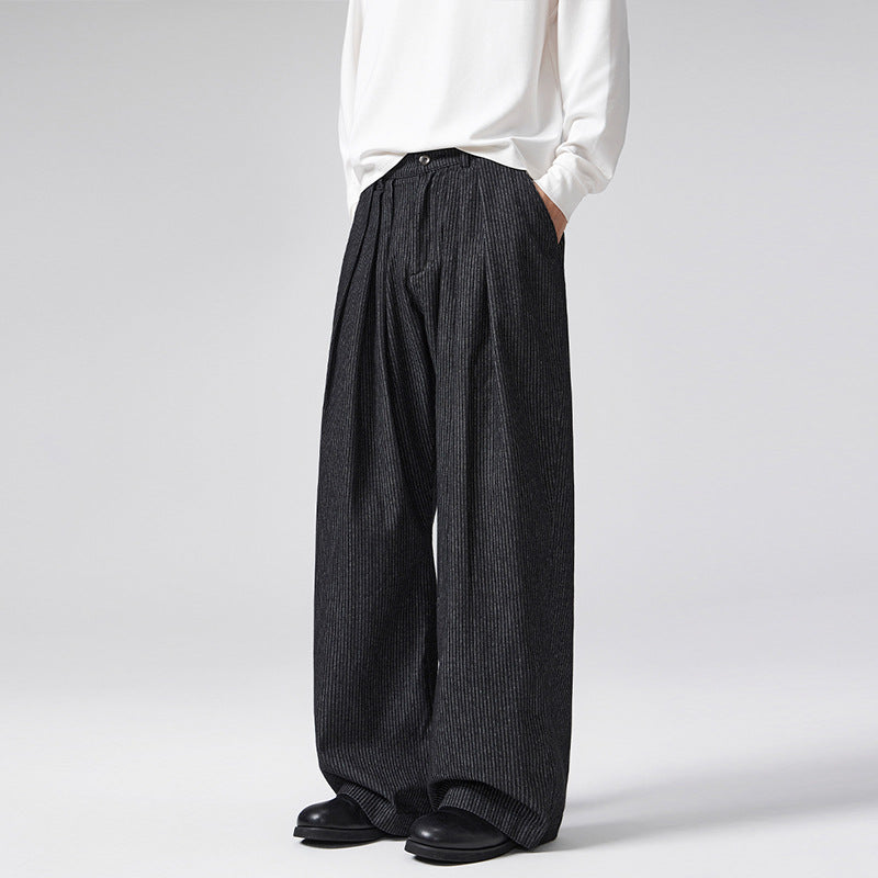 Three-pleat Striped Bootcut Denim Casual Pants