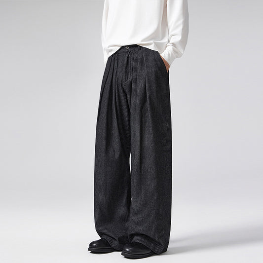 Three-pleat Striped Bootcut Denim Casual Pants
