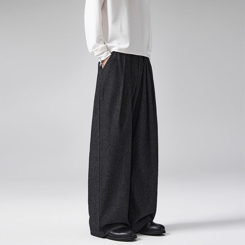 Three-pleat Striped Bootcut Denim Casual Pants