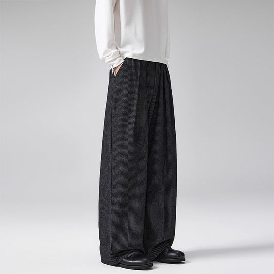 Three-pleat Striped Bootcut Denim Casual Pants