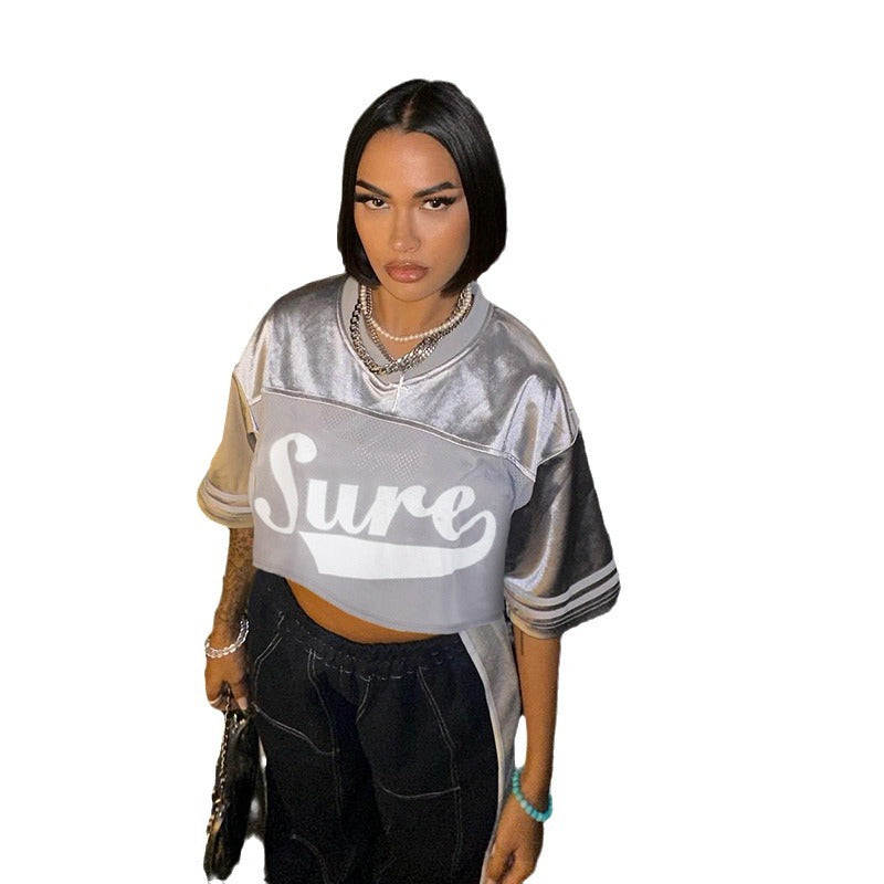 Mesh Cloth Round Neck PulloverTop