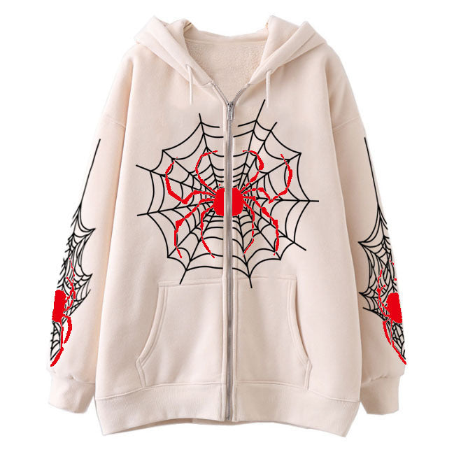 Spider Web Zipper Foreign Hoodie