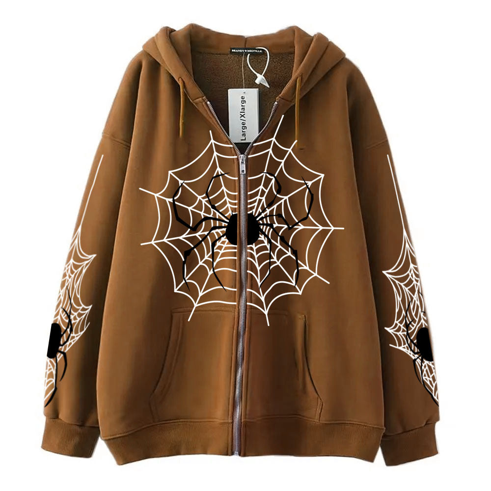 Spider Web Zipper Foreign Hoodie