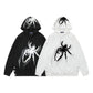 Loose Spider Print Embroidered Hoodie