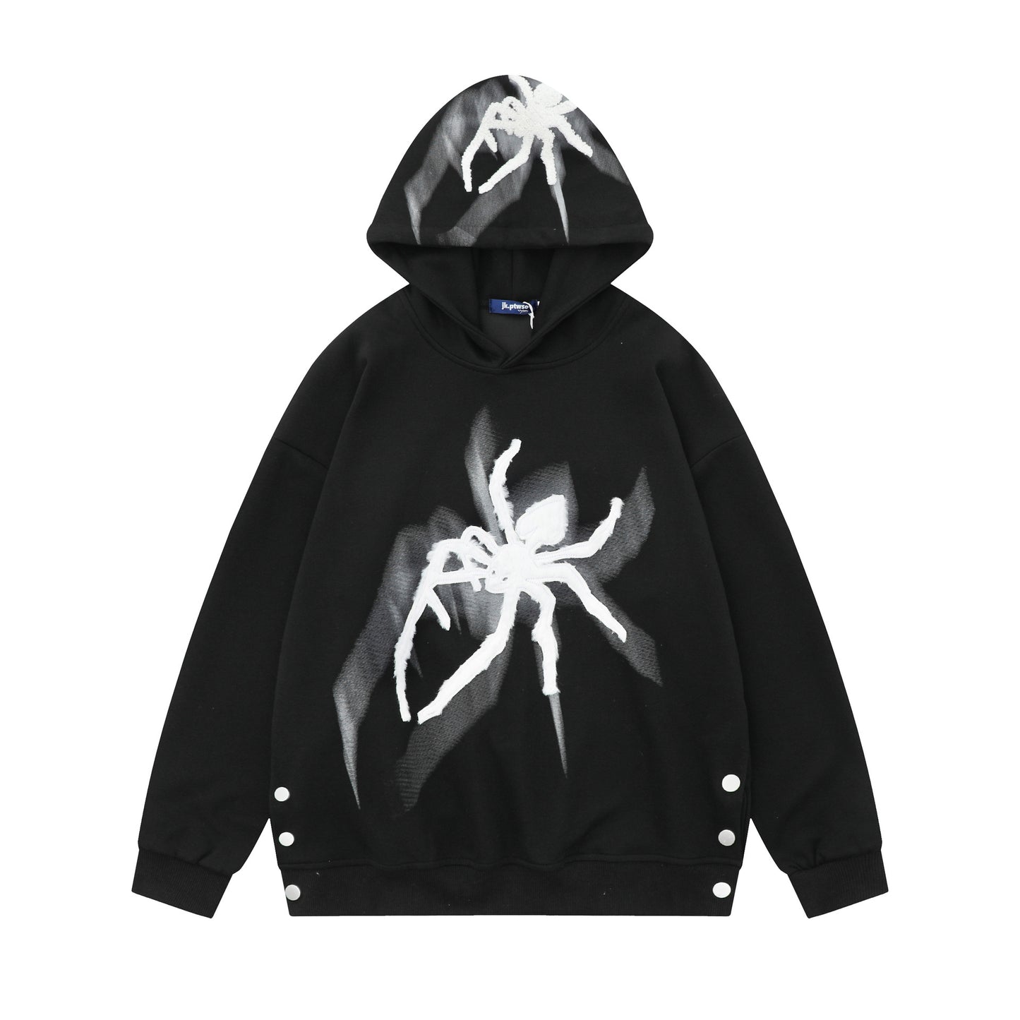 Loose Spider Print Embroidered Hoodie