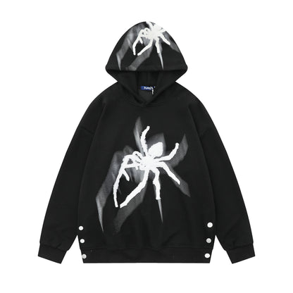 Loose Spider Print Embroidered Hoodie